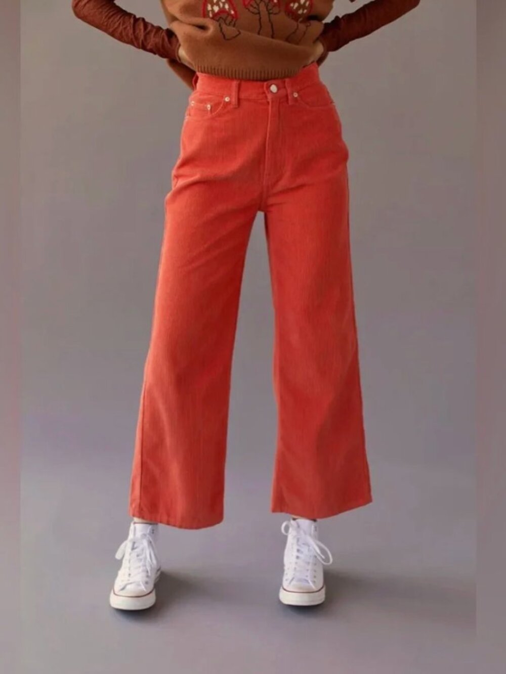 Urban Outfitters BDG High & Wide Orange Velour Corduroy Wide Leg Pants Size 25